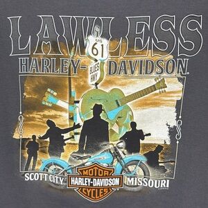 Harley Davidson Lawless Scott City Missouri Graphic Front & Back Gray XL T Shirt